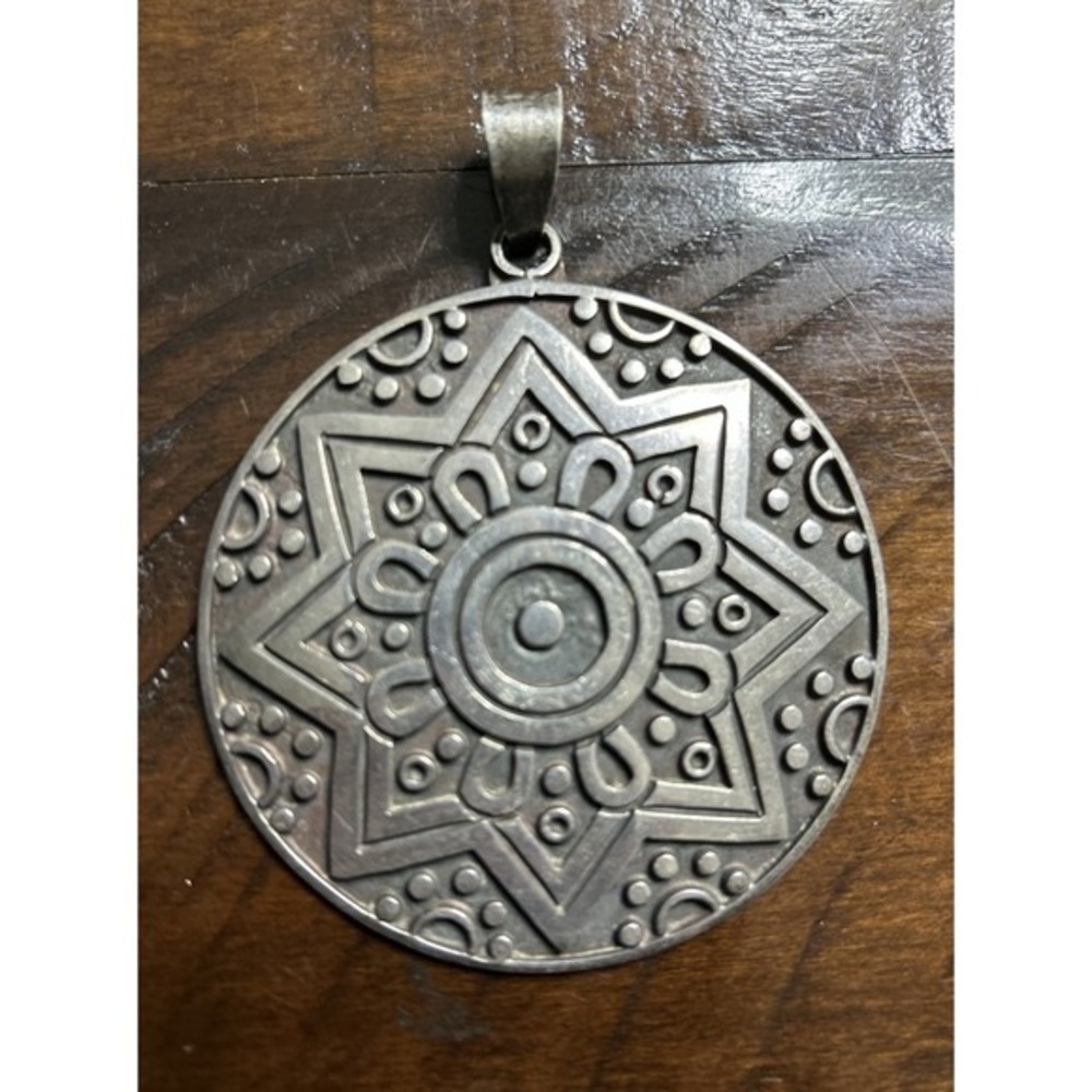 RANCHO ALEGRE TAXCO MEXICO Sterling Silver‎ Pendant Vintage Aztec Mayan Sun Disc